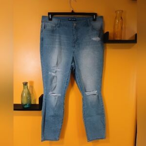 Indigo Fusion Distressed Ankle Cropped Jeans Size 16